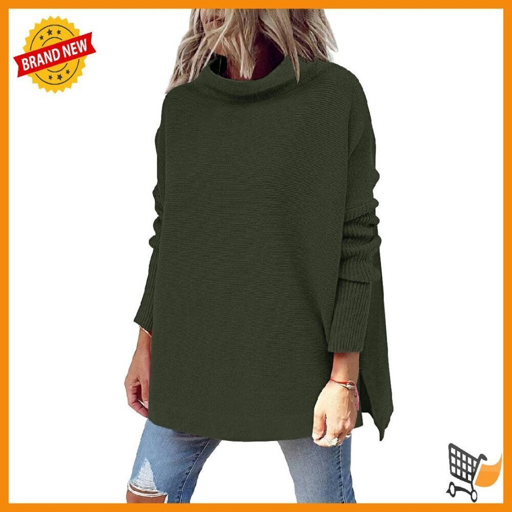 Oversized Mock Turtleneck Sweater Long Sleeve Knit Pullover Tunic Top
